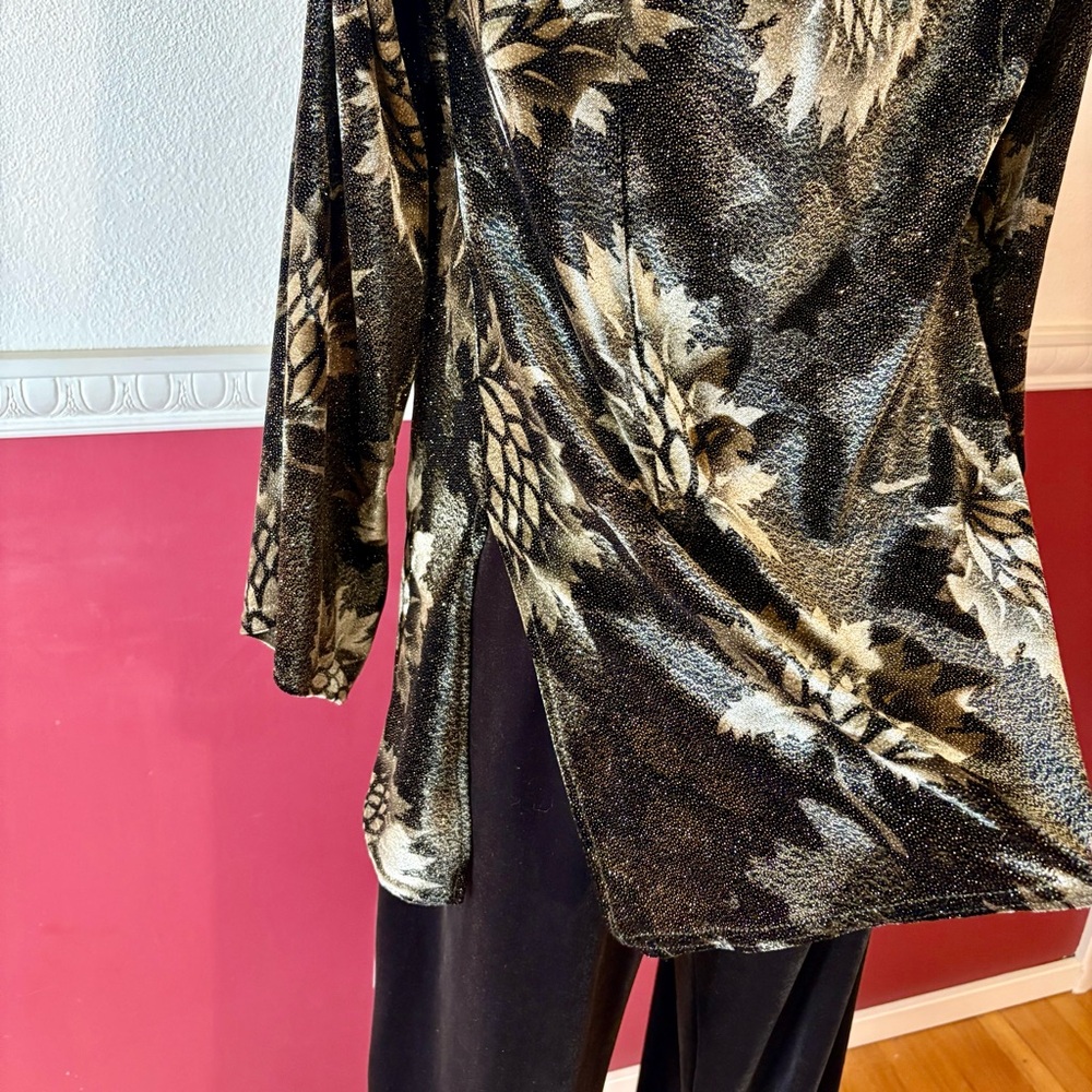 Vintage R&M Richards deep green gold 2-piece pants & cowl neck cold shoulder top - Picture 6 of 16